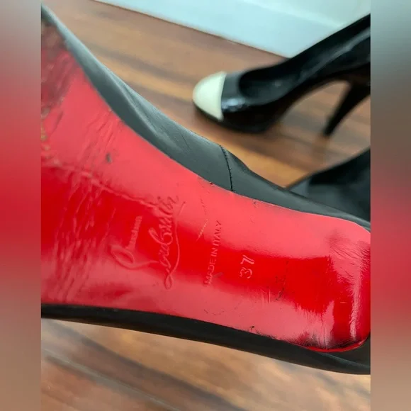 Christian Louboutin black leather heels open toe